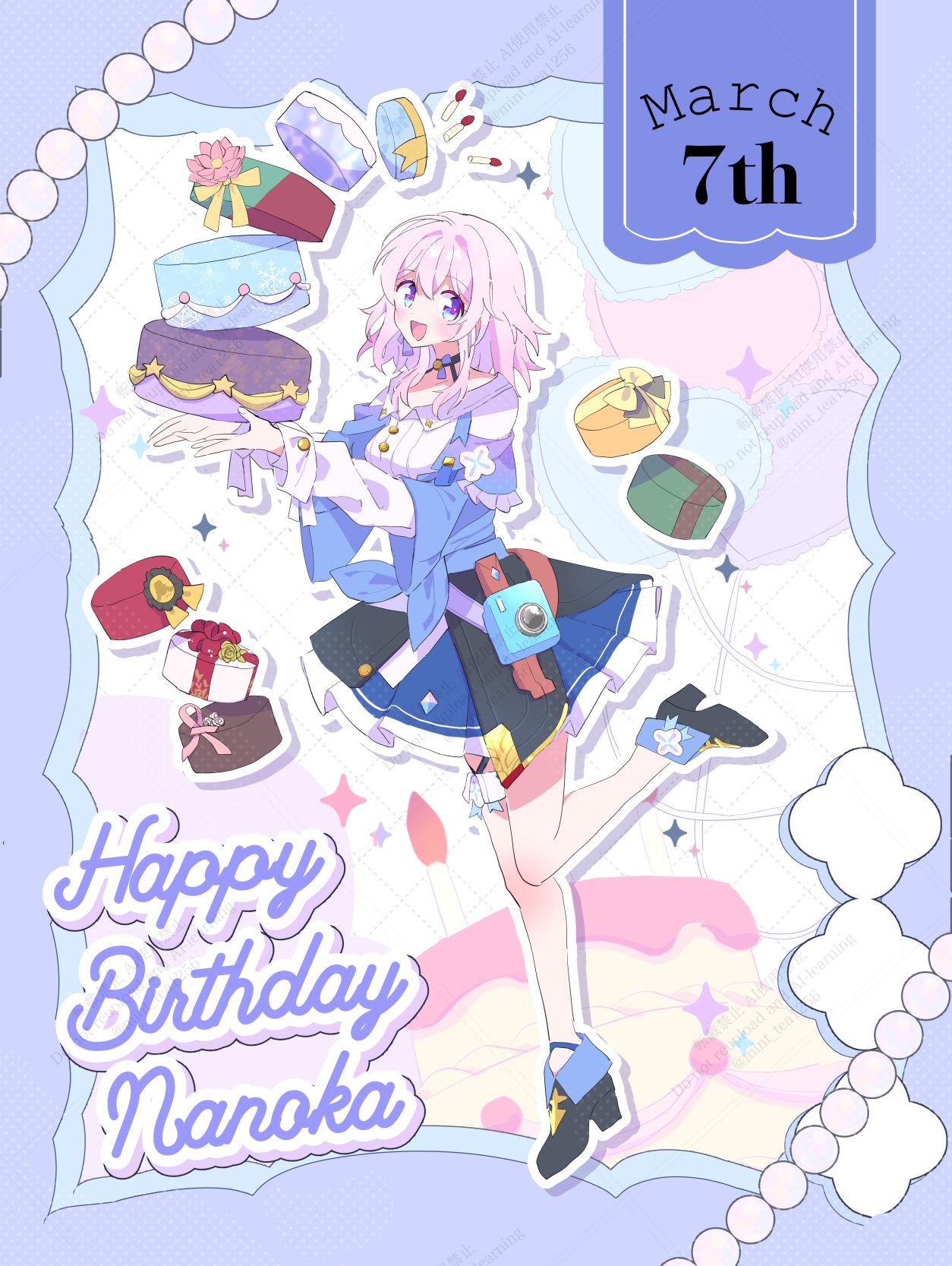 1girl, ankle_boots, black_boots, black_choker, black_overskirt, blue_boots, blue_eyes, blue_jacket
