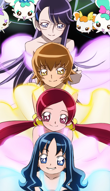 blue_hair, brown_hair, chypre_(heartcatch_precure!), coffret, coffret_(heartcatch_precure!), cologne_(heartcatch_precure!), cologne_(precure), everyone