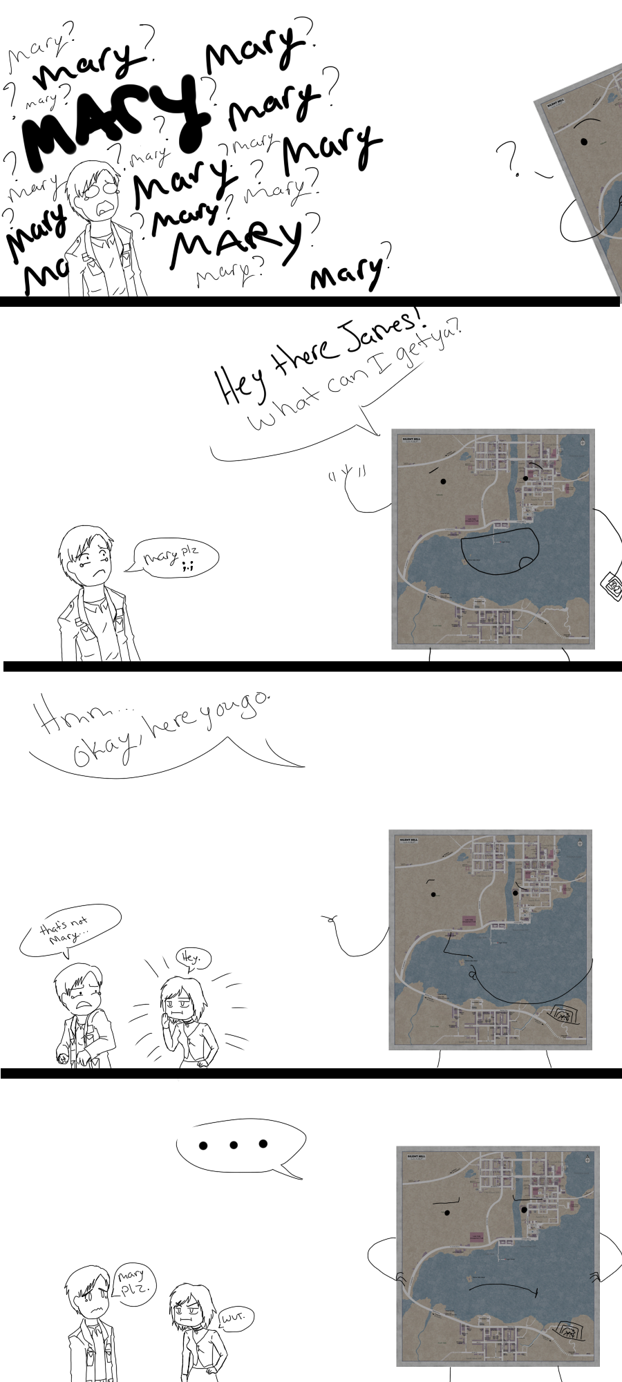 comic, english, highres, james_sunderland, map, maria_(silent_hill), silent_hill, silent_hill_2