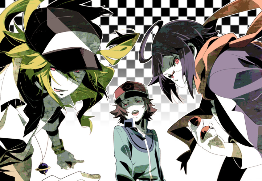 84k, ahoge, blonde_hair, checkered, checkered_background, cheren_(pokemon), glasses, hat