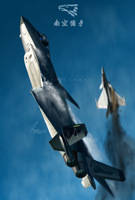 aerial_battle, aircraft, airplane, battle, blue_sky, canards, chengdu_j-20, contrail