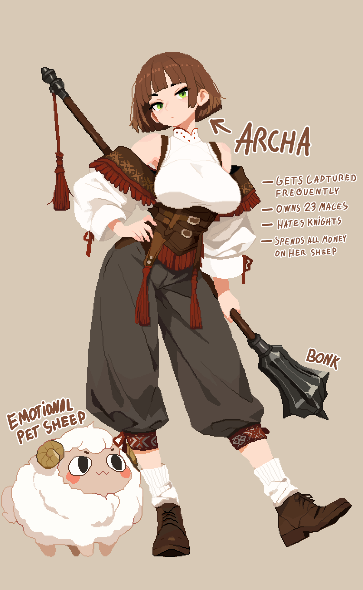 <o>_<o>, 1girl, :3, archa_(archapxl), archapxl, arm_at_side, arrow_(symbol), bare_shoulders