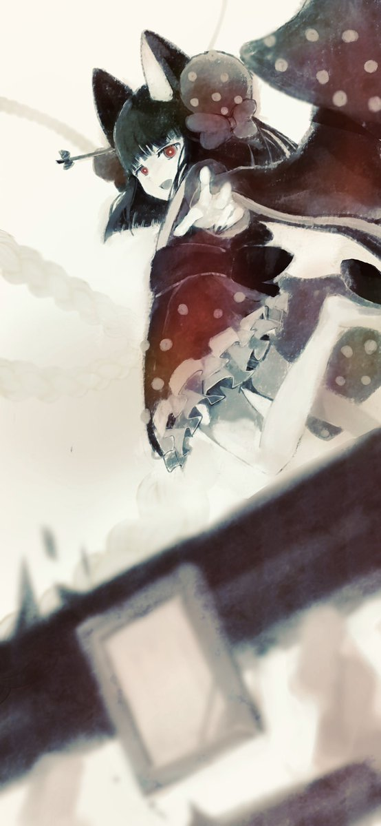 1girl, animal_ears, bad_id, bad_twitter_id, black_hair, bow, cat_ears, chihedo_musubi