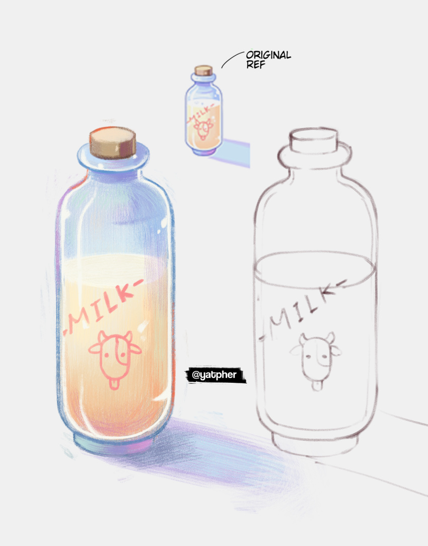 bottle, color_study, commentary, english_commentary, food_focus, highres, milk, milk_bottle