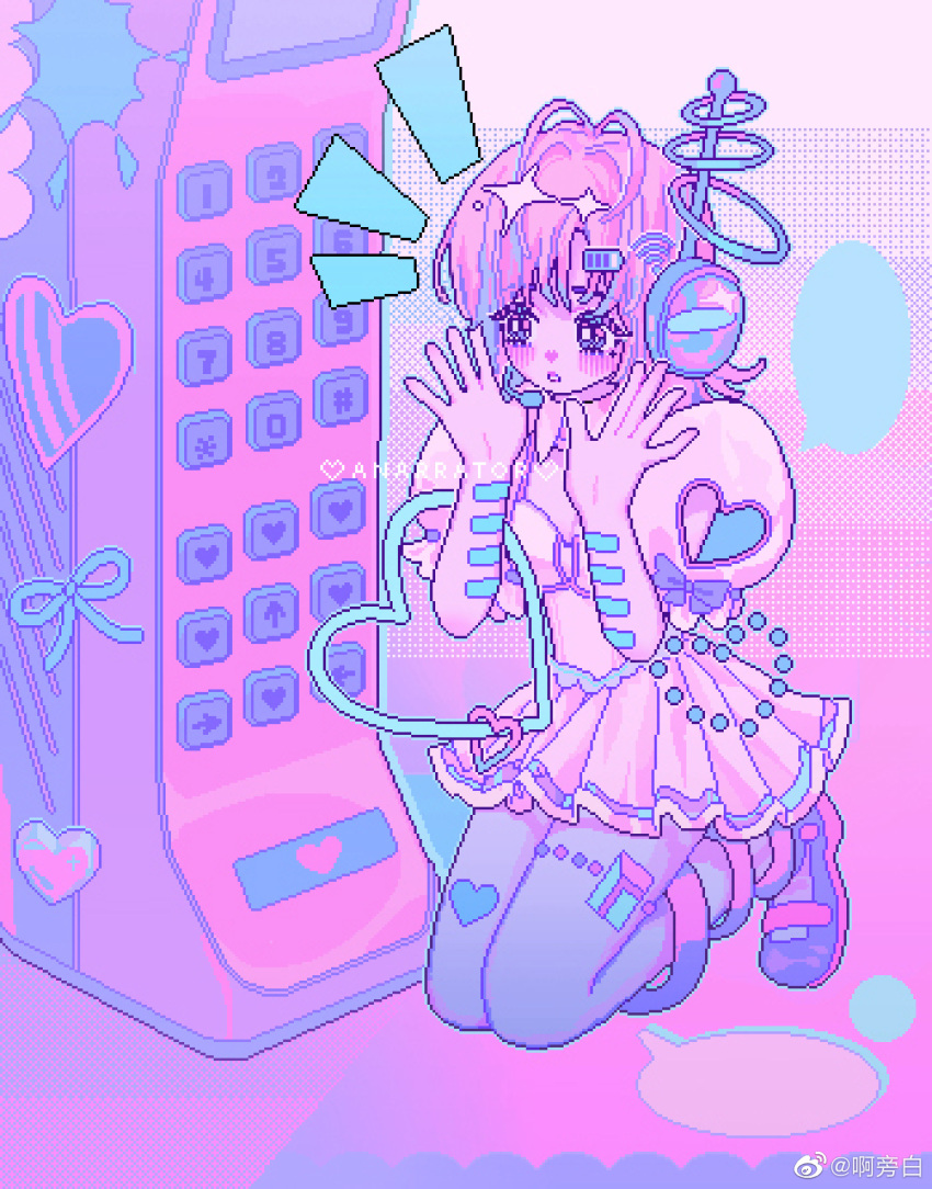 1girl, anklet, antenna_hair, apangbai_(anarrator), artist_name, bandaid, bandaid_on_arm, blank_speech_bubble