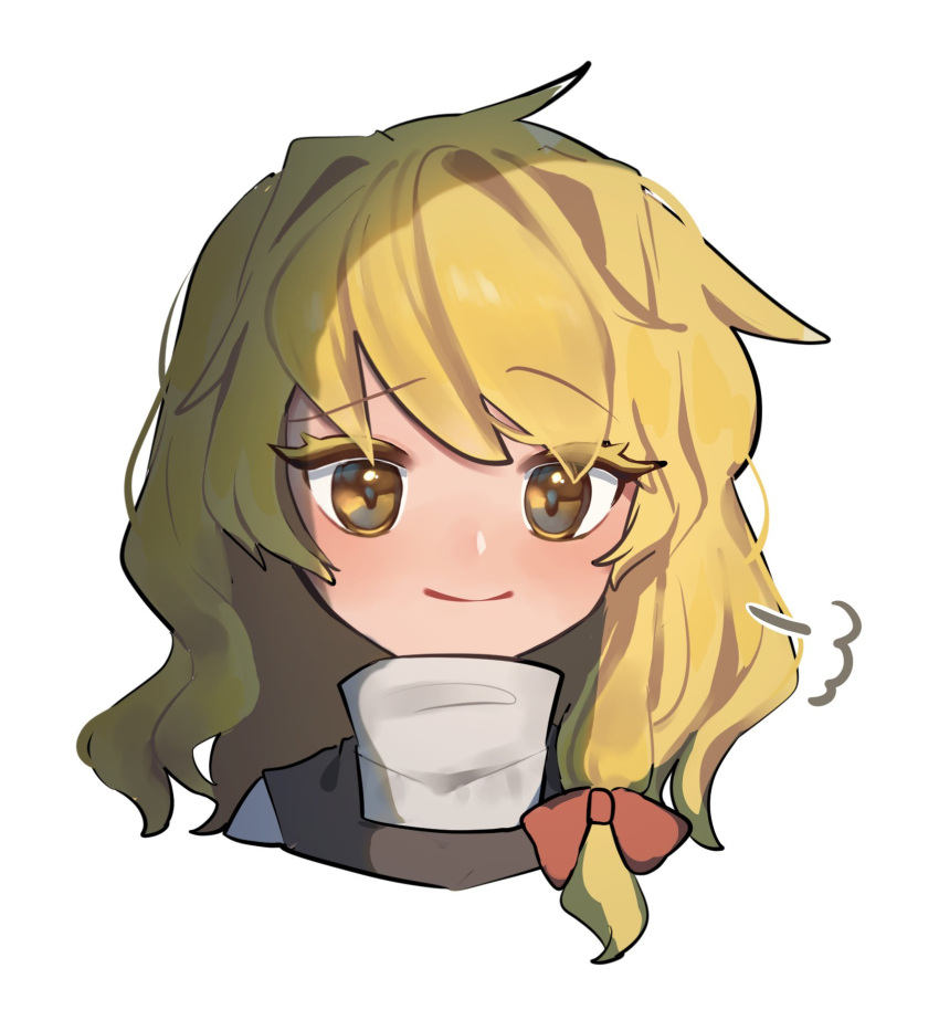 1girl, black_vest, blonde_hair, blush, bow, braid, commentary_request, cropped_torso