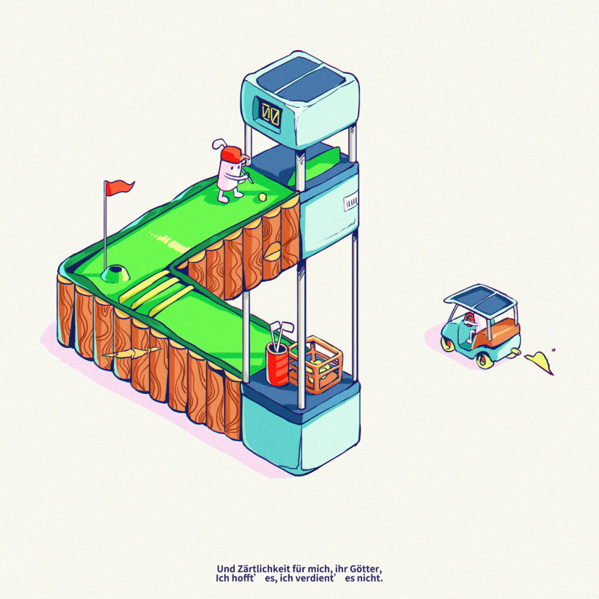 2others, ball, baseball_cap, chromatic_aberration, commentary, driving, flag, german_text