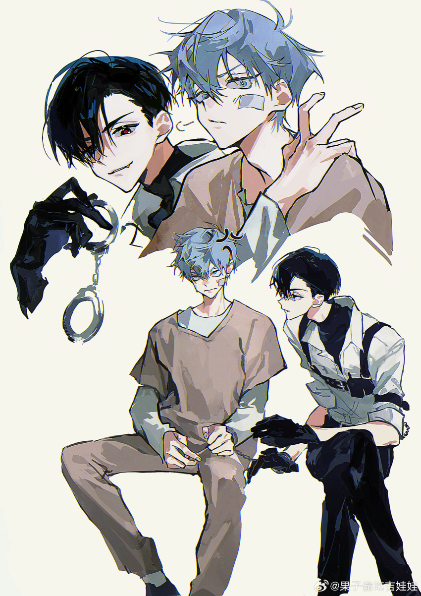 2boys, absurdres, alien_stage, alternate_costume, artist_name, black_eyes, black_gloves, black_hair