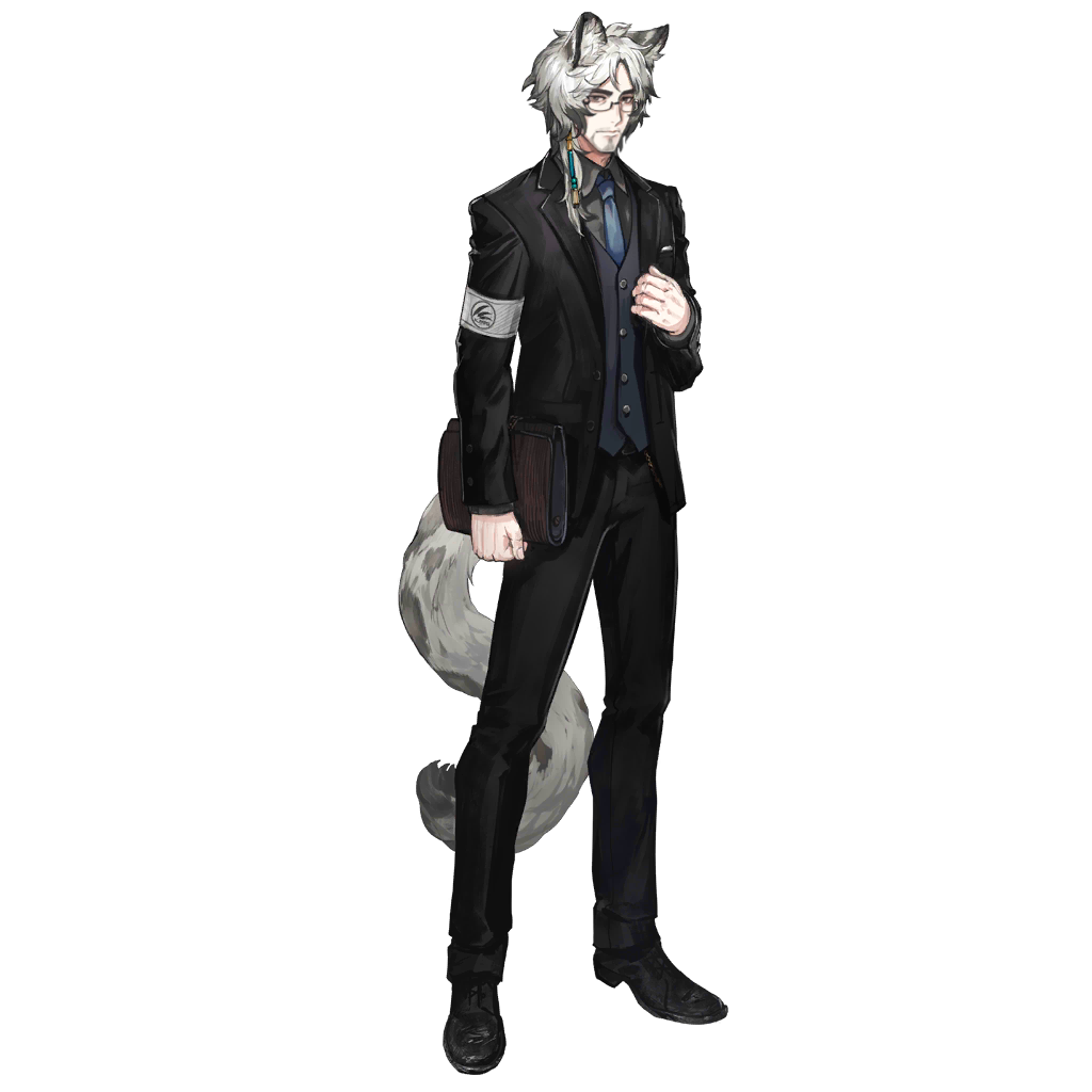 1boy, arknights, black_jacket, black_pants, black_shoes, black_suit, chester_silverash_(arknights), full_body, hand_up, jacket, kjerag_logo, male_focus, official_art, pants, ryuuzaki_ichi, shoes, solo, standing, suit, suit_jacket, tachi-e, third-party_source, transparent_background, vest, waistcoat