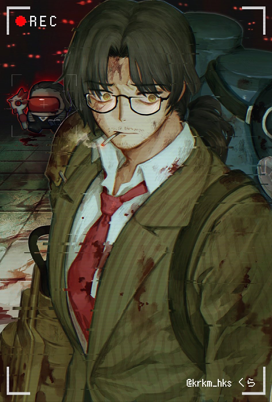 1boy, among_us, blood, blood_on_clothes, blood_on_face, blood_on_ground, brown_eyes, brown_hair
