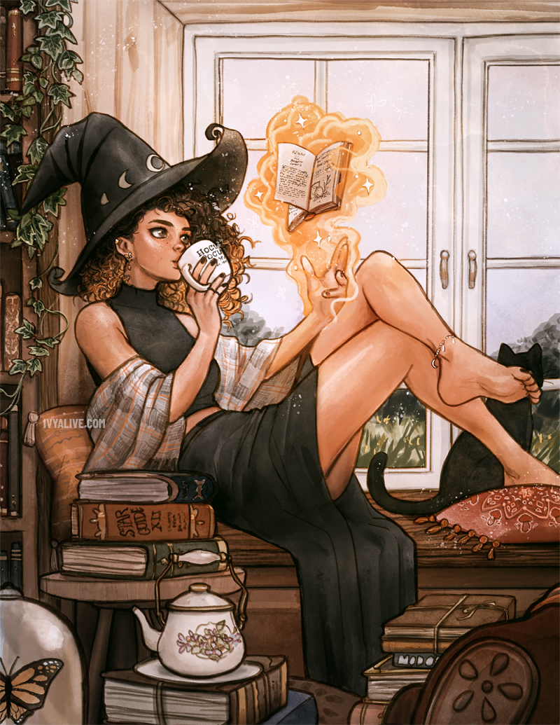1girl, anklet, artist_name, barefoot, bell_jar, black_cat, black_hat, black_nails