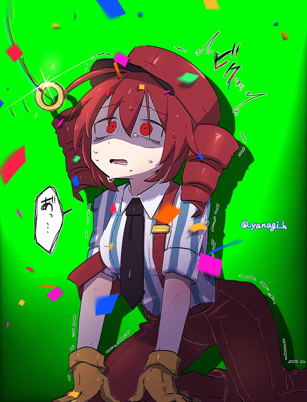 1girl, despair, drill_hair, gloves, hat, highres, hypnosis, kasane_teto