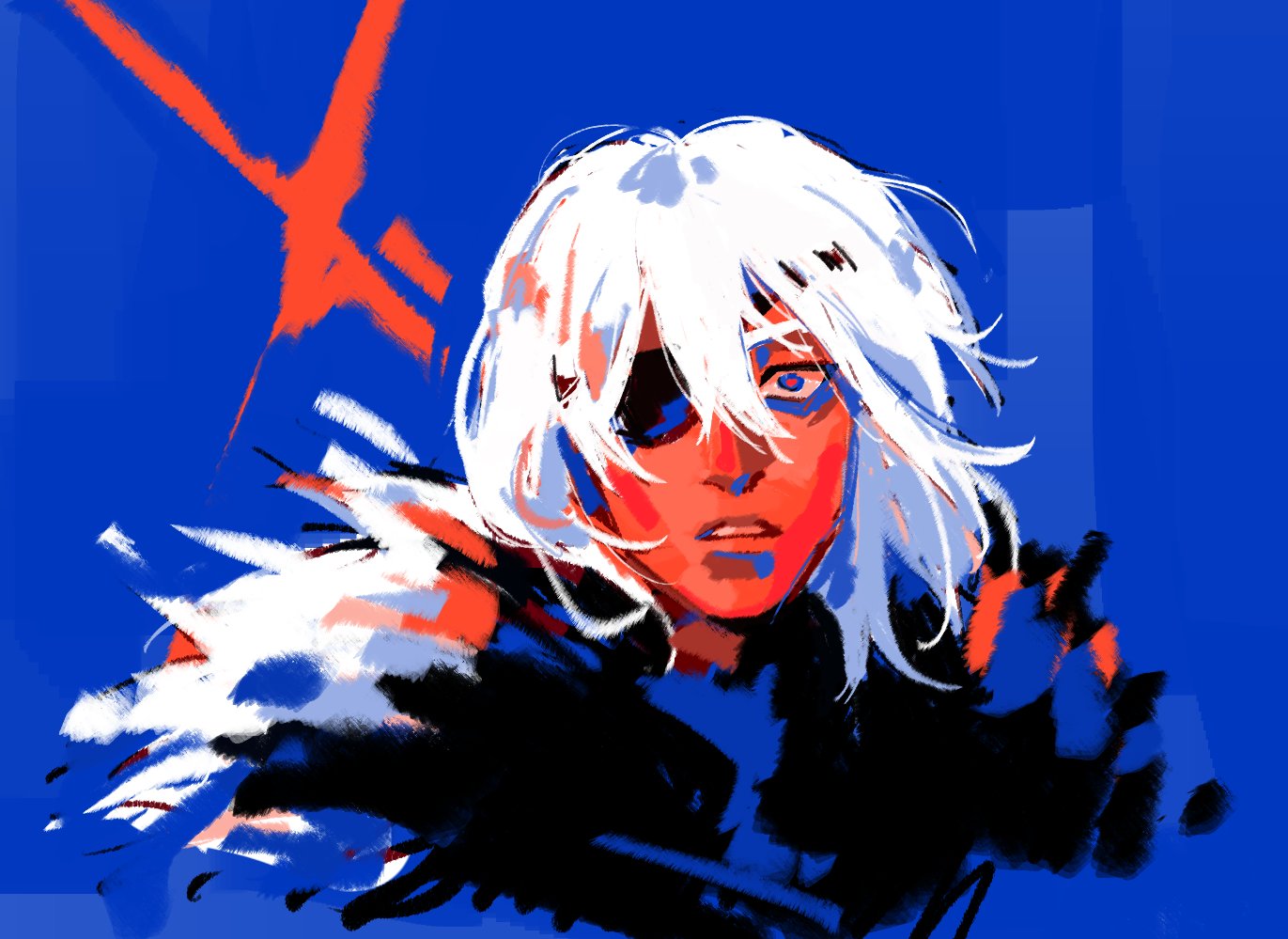 1boy, alciedoodles, black_fur, blue_background, blue_eyes, commentary, cropped_torso, dimitri_alexandre_blaiddyd