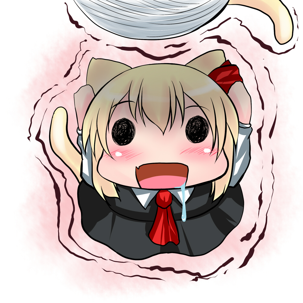 ._., animal_ears, blonde_hair, bow, cat_ears, cat_tail, chibi, dress
