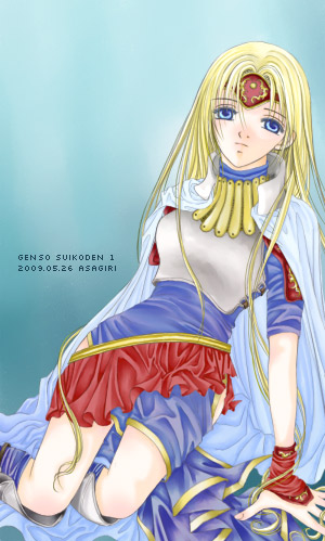 armor, asagiri_(castle_in_the_air), asagiri_kusa, blonde_hair, blue_eyes, boots, bridal_gauntlets, cape