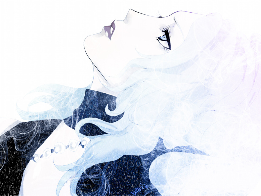 grey_eyes, jewelry, long_hair, mira_kimishima, moriririnn, necklace, silver_hair, solo