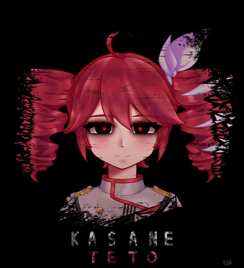 absurdres, ahoge, belt, black_background, black_belt, black_eyes, blush, buttons