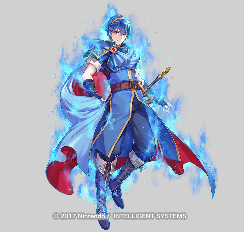 1boy, aura, blue_aura, blue_cape, blue_eyes, blue_hair, cape, copyright_notice