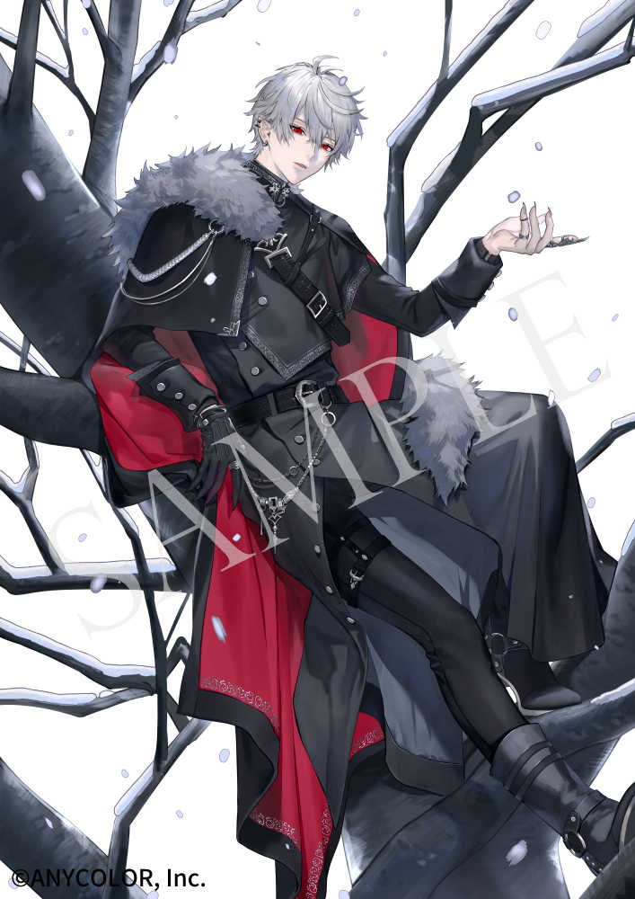 1boy, aiguillette, bare_tree, belt, belt_buckle, belt_chain, black_belt, black_boots