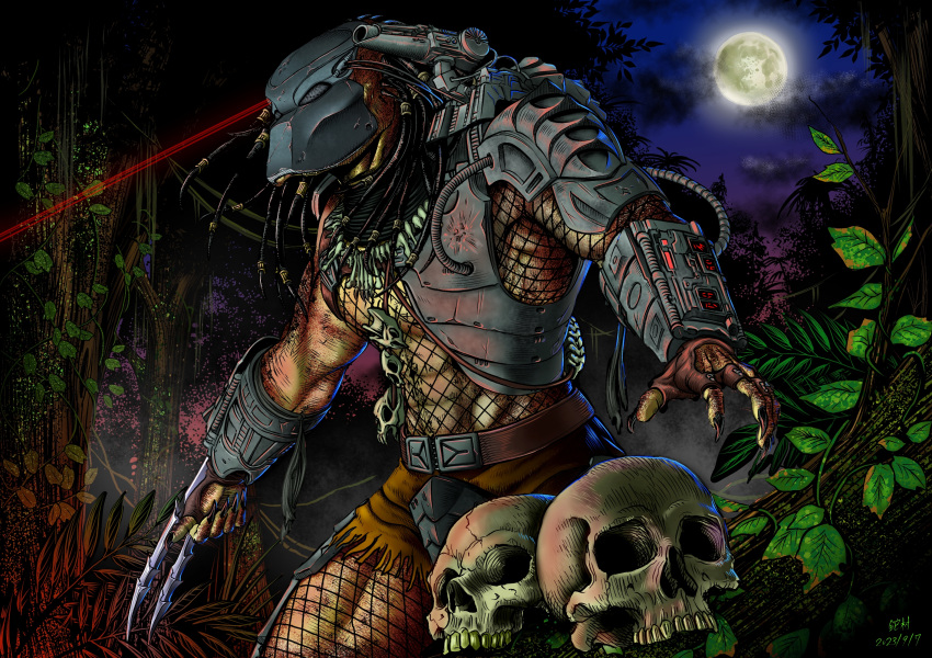 1boy, alien, arm_blade, armor, dreadlocks, fishnets, gauntlets, helmet
