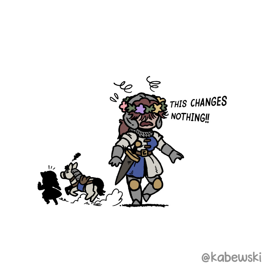 2girls, absurdres, age_of_empires_ii, chasing, crossover, english_text, fleeing, flora_sister_(ironlily)