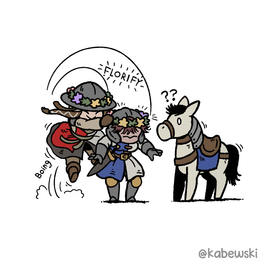 2girls, absurdres, age_of_empires_ii, closed_eyes, crossover, english_text, flora_sister_(ironlily), helmet