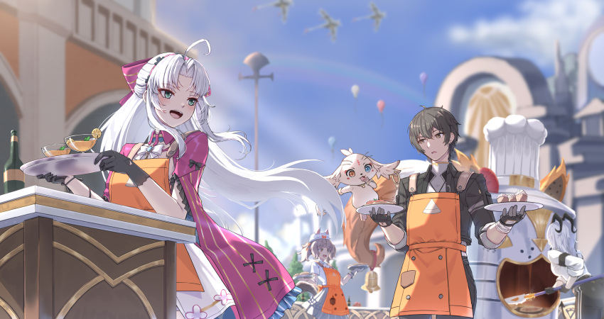 abby_(wuthering_waves), absurdres, ahoge, apron, aqua_eyes, black_gloves, black_hair, black_horns