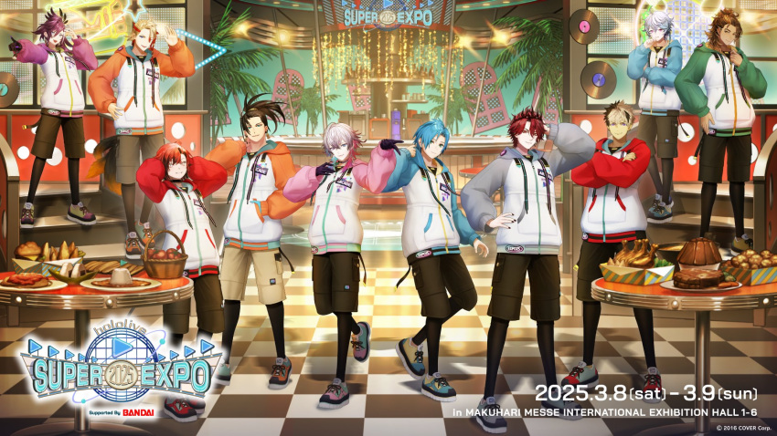 6+boys, aqua_hair, axel_syrios, banzoin_hakka, black_hair, black_socks, blonde_hair, blue_eyes