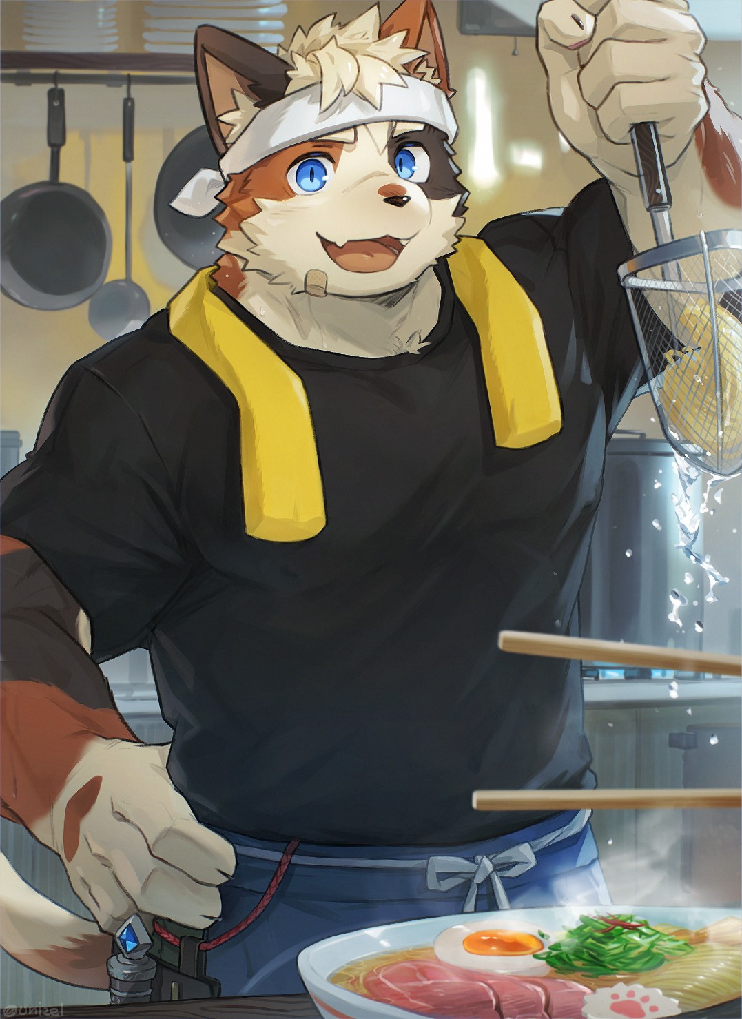 1boy, aged_up, animal_ears, bandaid, bandaid_on_face, black_shirt, blue_eyes, cat_boy