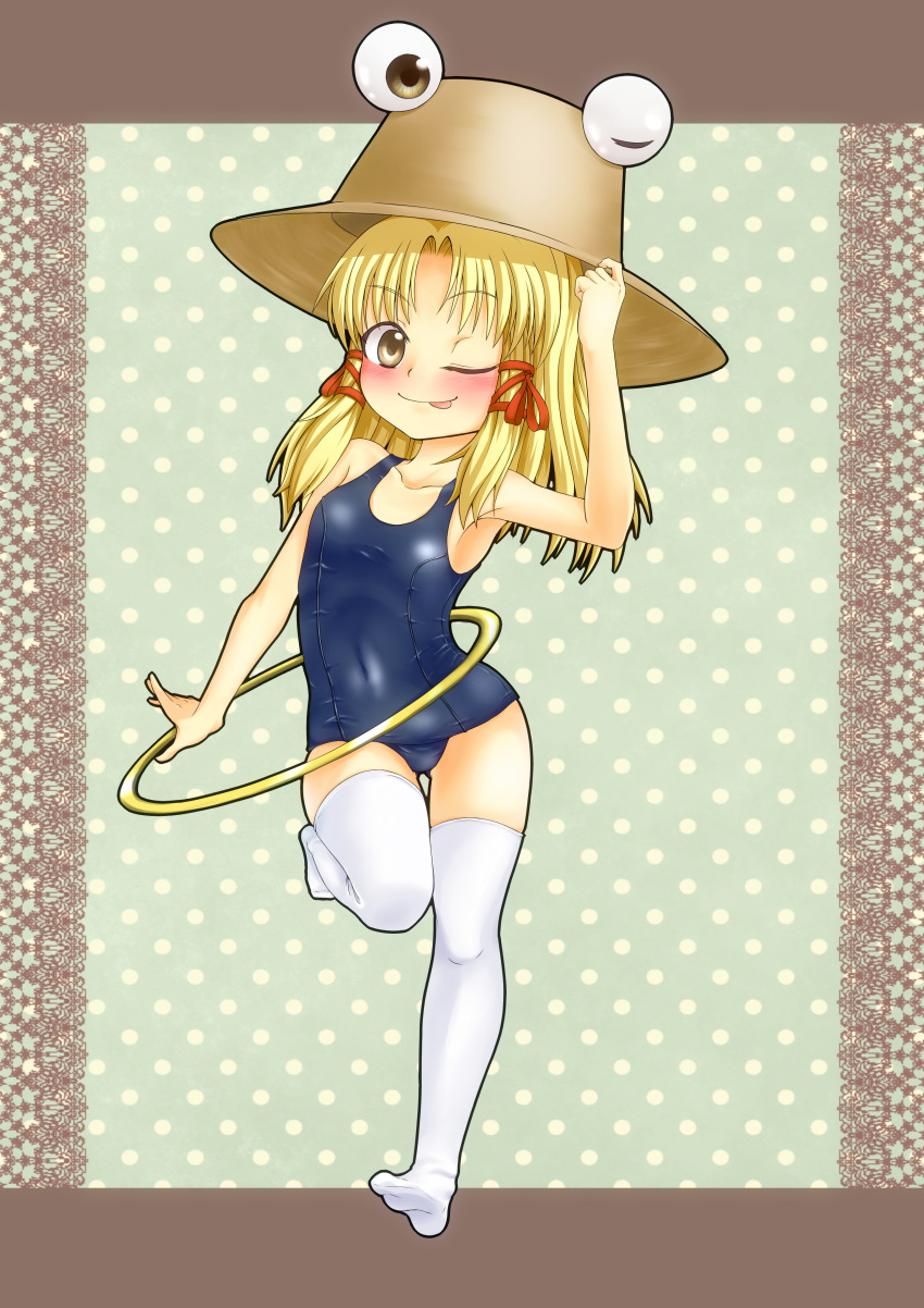 ;p, absurdres, blonde_hair, brown_eyes, chakram, hat, highres, hoop