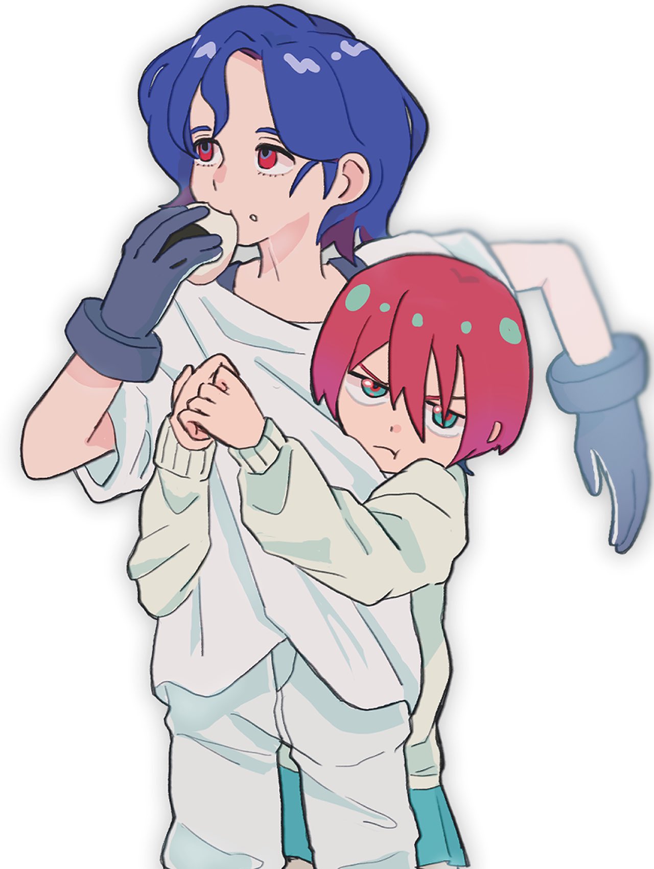 1boy, 1girl, :t, amate_yuzuriha, aqua_eyes, bal09853549800, blue_hair, colored_inner_hair