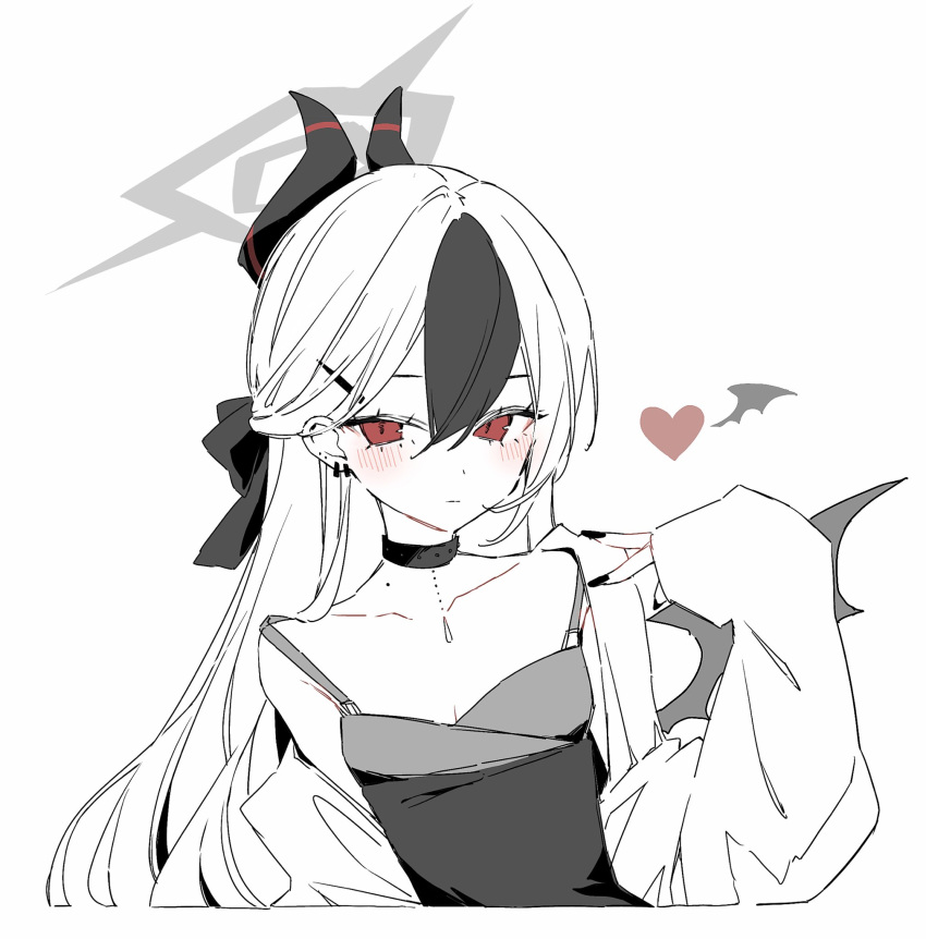 1girl, black_choker, black_dress, black_nails, black_ribbon, blue_archive, blush, cardigan