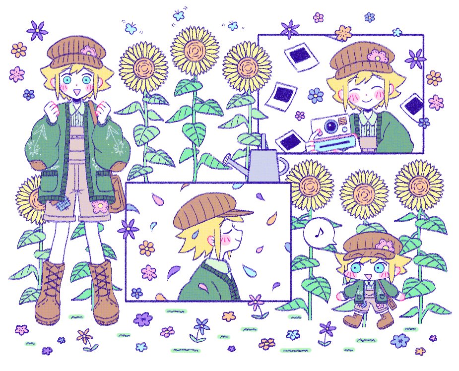 1boy, 2727_onigiri, basil_(faraway)_(omori), basil_(omori), blonde_hair, blue_eyes, blush, boots