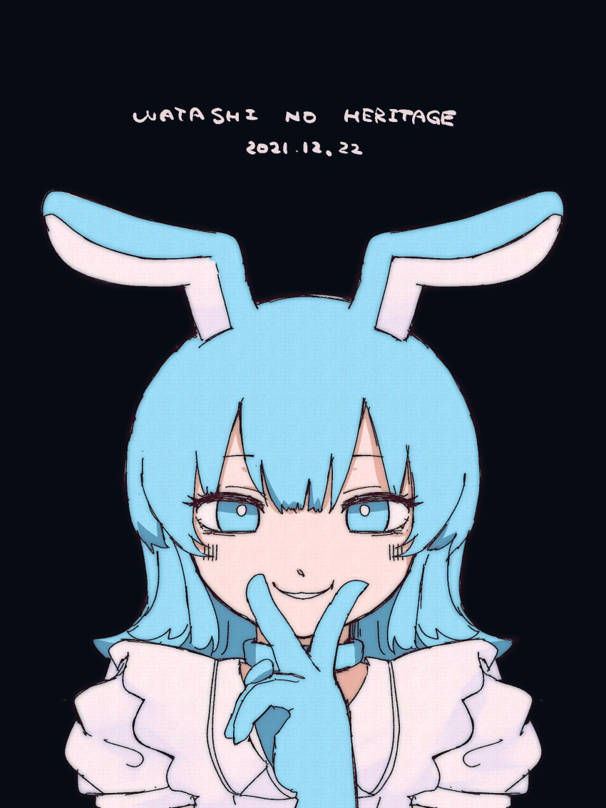 1girl, 2021, animal_ears, blue_background, blue_choker, blue_eyes, blue_gloves, blue_hair