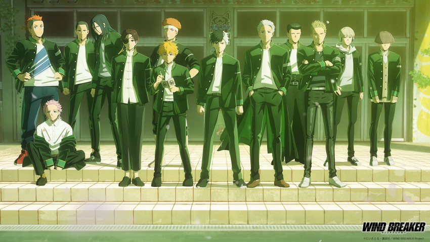 anzai_masaki, black_hair, black_shoes, blonde_hair, brown_hair, brown_shoes, enomoto_takeshi, eyepatch