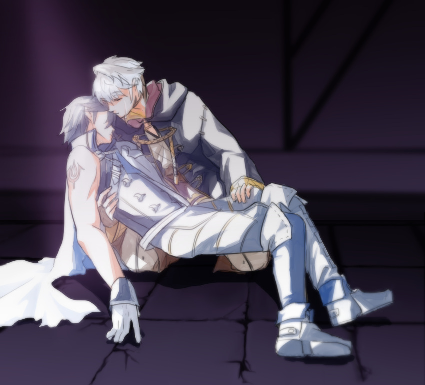 2boys, black_robe, blue_hair, brand_of_the_exalt, chrom_(fire_emblem), commentary_request, corpse, death