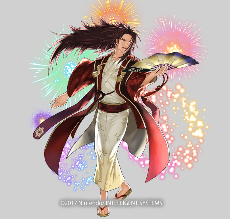 1boy, brown_eyes, brown_hair, copyright_notice, fire_emblem, fire_emblem_fates, fire_emblem_heroes, fireworks