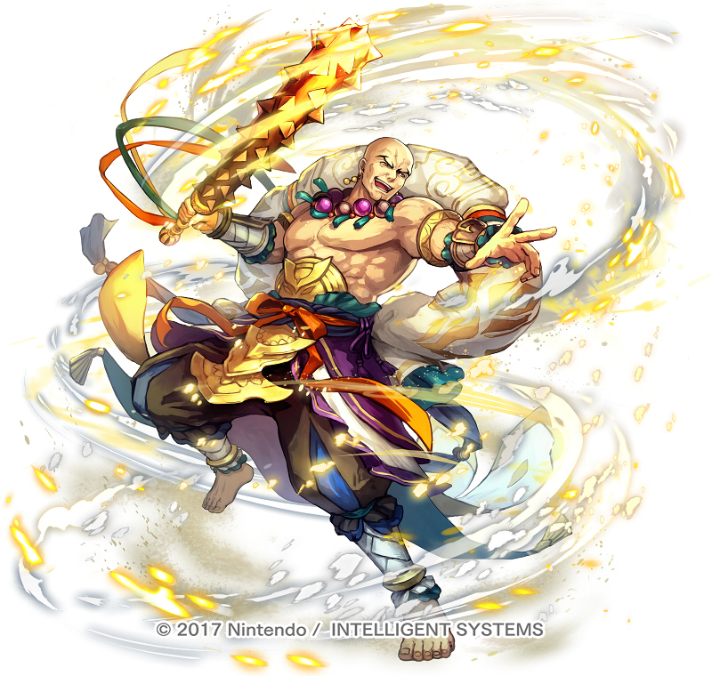 1boy, armlet, bald, barefoot, club_(weapon), copyright_notice, earrings, feet
