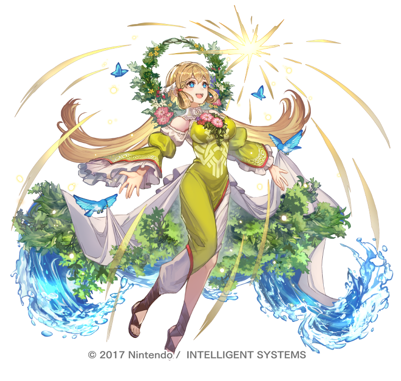 1girl, animal, bird, blonde_hair, blue_eyes, breasts, bug, butterfly