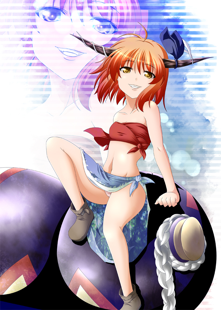 alternate_costume, alternate_hair_length, alternate_hairstyle, bad_id, bare_shoulders, brown_eyes, brown_hair, casual