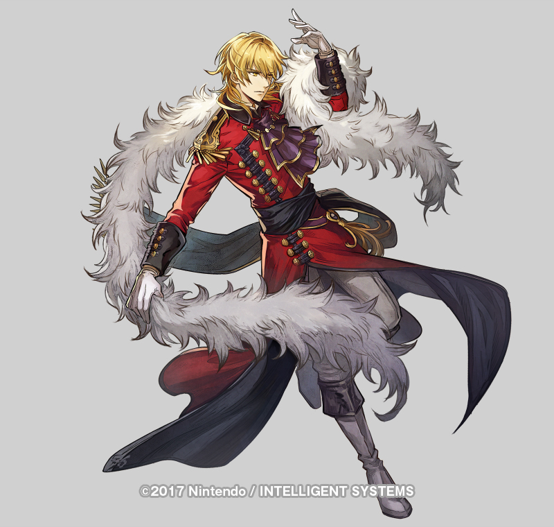 1boy, alternate_costume, blonde_hair, boots, copyright_notice, dancing, eldigan_(fire_emblem), eldigan_(masquerade)_(fire_emblem)
