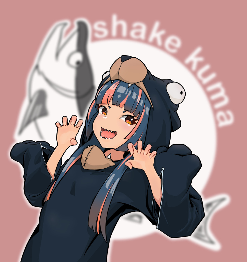 1girl, absurdres, animal_costume, bear, bear_costume, blue_hair, claw_pose, cosplay