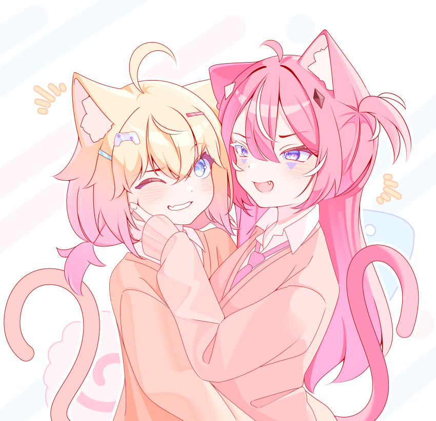2girls, absurdres, animal_ears, blonde_hair, blue_eyes, bow, bowtie, camila_(vtuber)