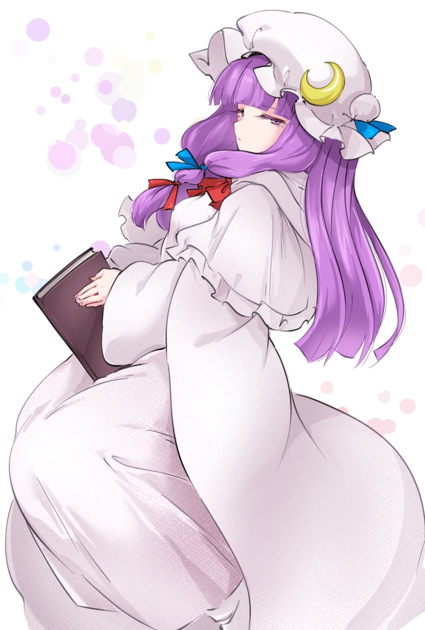 1girl, blue_ribbon, blunt_bangs, blunt_ends, book, bun_cover, capelet, closed_mouth