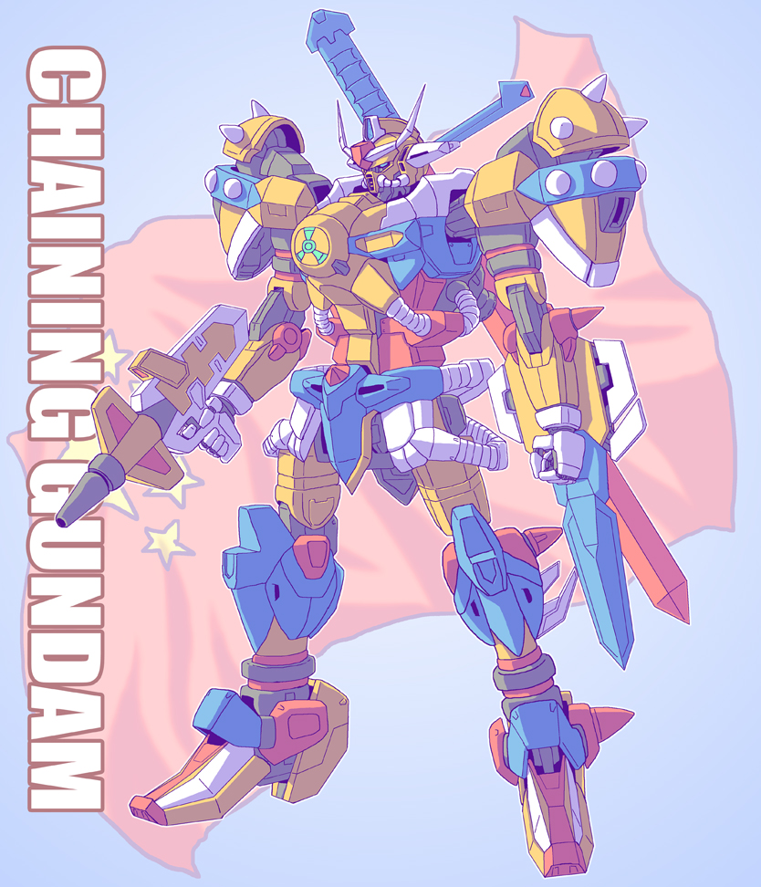 antennae, beam_rifle, china, chinese_flag, chinese_gundam, flag, gun, gundam, mecha, no_humans, over_shoulder, parody, people's_republic_of_china_flag, prc_flag, renaoka, sword, sword_over_shoulder, tube, weapon, weapon_over_shoulder