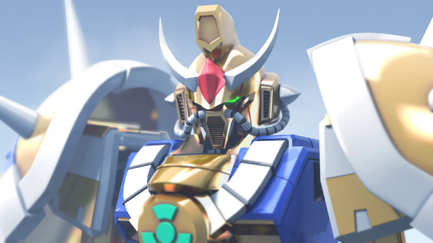 3d, bust, chinese_gundam, eruemu, glowing_eyes, gundam, horns, mecha