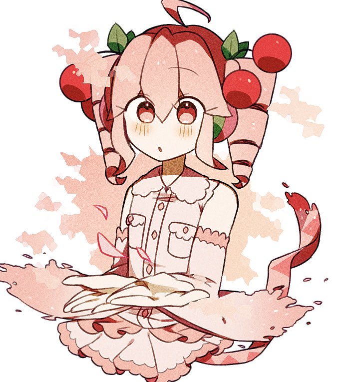 1girl, adapted_costume, bare_shoulders, belt, blush, breast_pocket, cherry, detached_sleeves