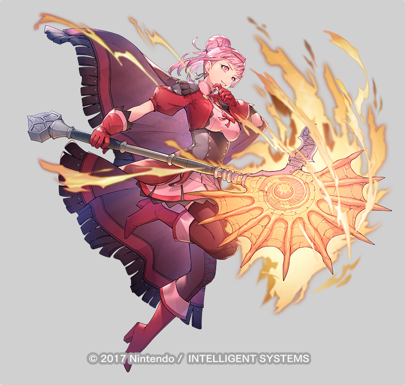 1girl, axe, battle_axe, boots, bow, breasts, capelet, copyright_notice