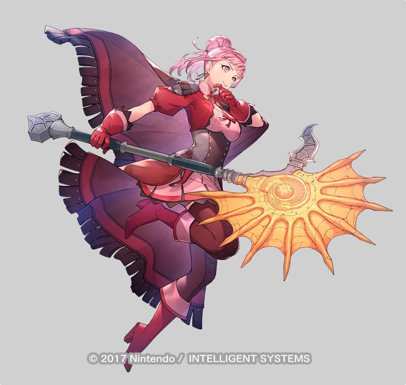 1girl, axe, battle_axe, boots, bow, breasts, capelet, closed_mouth