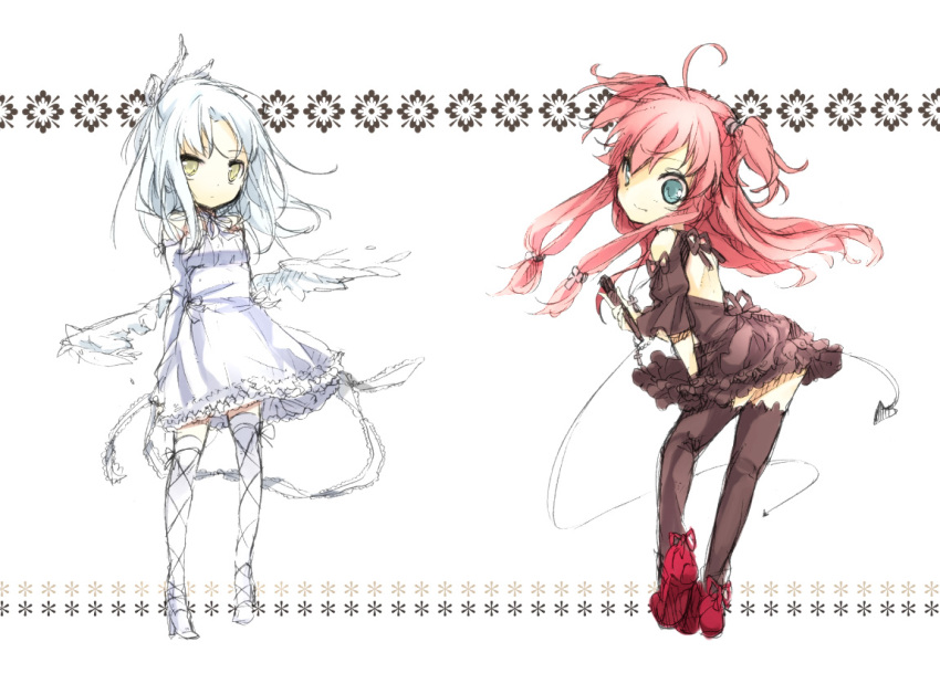 bad_id, dress, green_eyes, hariko, microphone, pink_hair, tail, tachibana_kanade